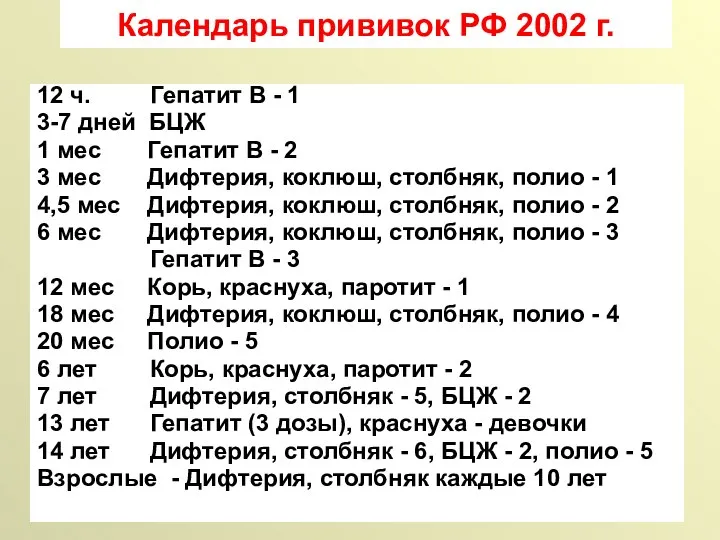 Календарь прививок РФ 2002 г. 12 ч. Гепатит В - 1