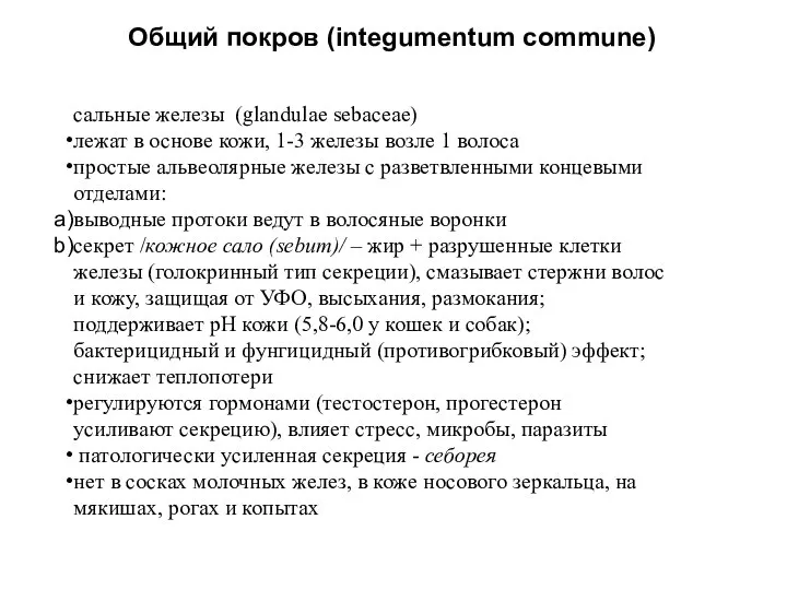 Общий покров (integumentum commune) сальные железы (glandulae sebaceae) лежат в основе