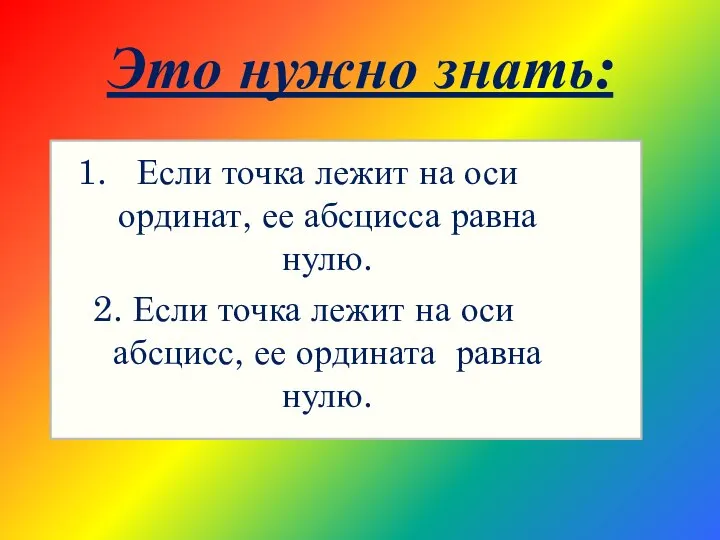 Это нужно знать: Если точка лежит на оси ординат, ее абсцисса