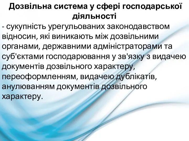 Дозвільна система у сфері господарської діяльності - сукупність урегульованих законодавством відносин,