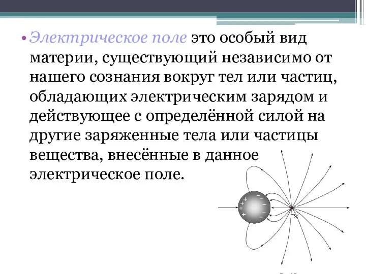 Электрическое поле это особый вид материи, существующий независимо от нашего сознания