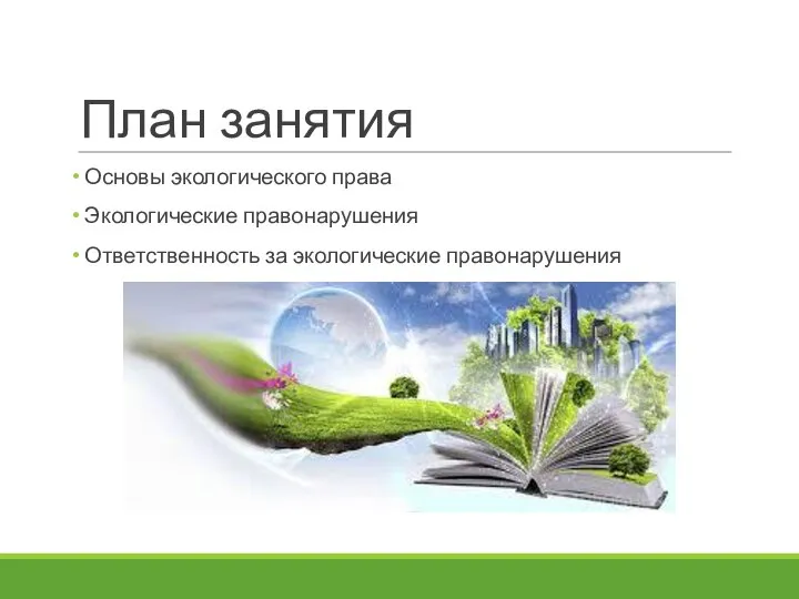 План занятия Основы экологического права Экологические правонарушения Ответственность за экологические правонарушения