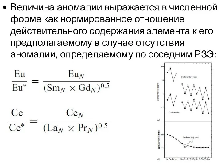 Величина аномалии выражается в численной форме как нормированное отношение действительного содержания