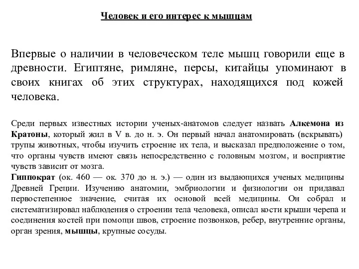 Человек и его интерес к мышцам Впервые о наличии в человеческом