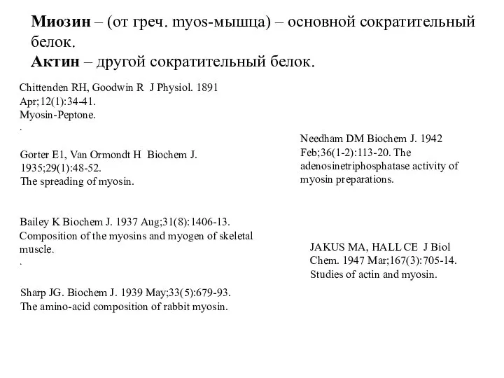 Chittenden RH, Goodwin R J Physiol. 1891 Apr;12(1):34-41. Myosin-Peptone. . Gorter
