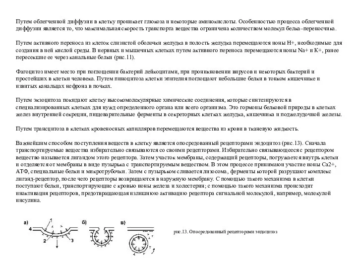 Путем облегченной диффузии в клетку проникает глюкоза и некоторые аминокислоты. Особенностью