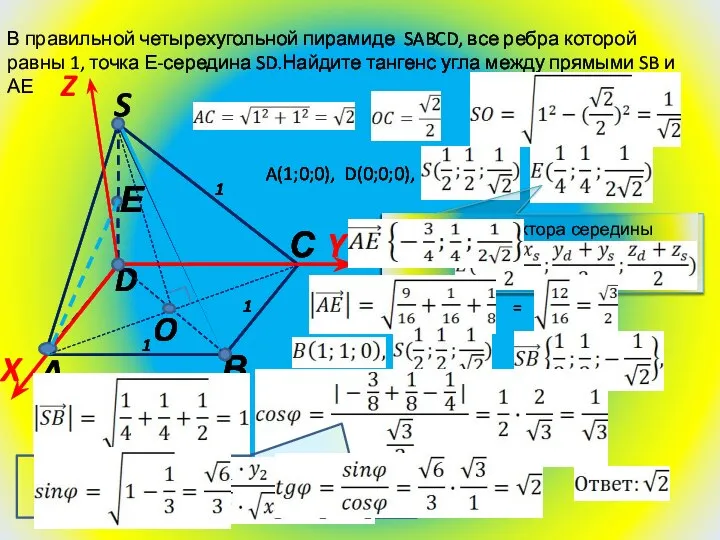 В правильной четырехугольной пирамиде SABCD, все ребра которой равны 1, точка