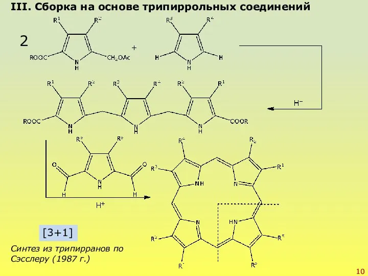III. Сборка на основе трипиррольных соединений Синтез из трипирранов по Сэсслеру (1987 г.) [3+1] 2