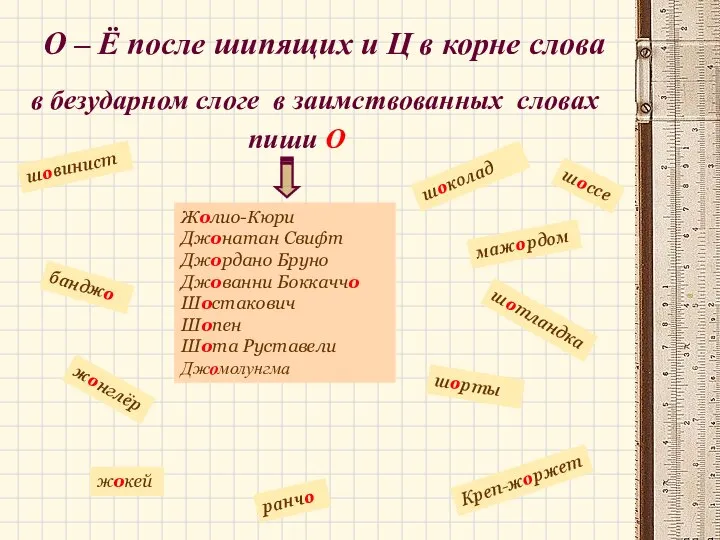 О – Ё после шипящих и Ц в корне слова в