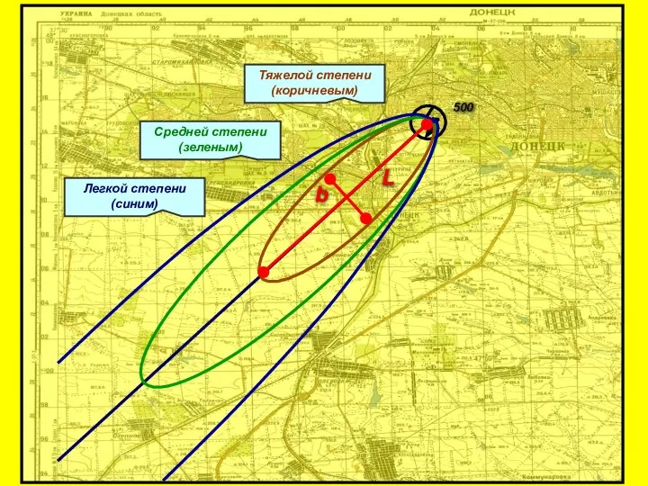 500 Тяжелой степени (коричневым) Средней степени (зеленым) Легкой степени (синим) b L