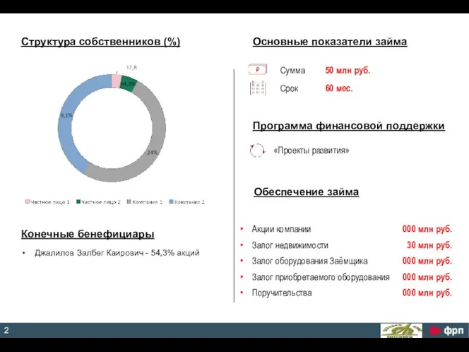 логотип заявителя Джалилов Залбег Каирович - 54,3% акций Структура собственников (%)