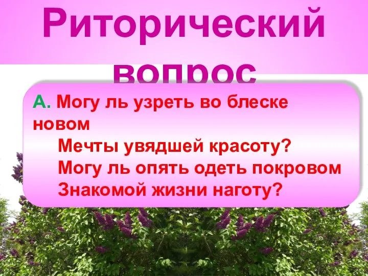 Риторический вопрос А. Могу ль узреть во блеске новом Мечты увядшей