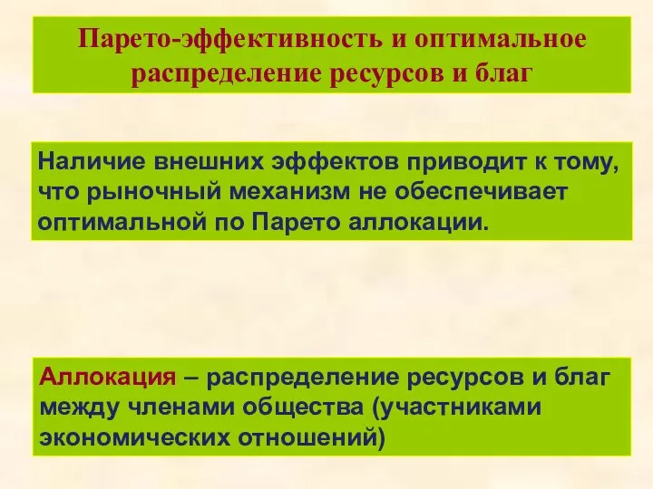 Парето-эффективность и оптимальное распределение ресурсов и благ Наличие внешних эффектов приводит