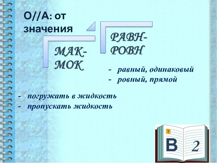 В 2 О//А: от значения погружать в жидкость пропускать жидкость равный, одинаковый ровный, прямой