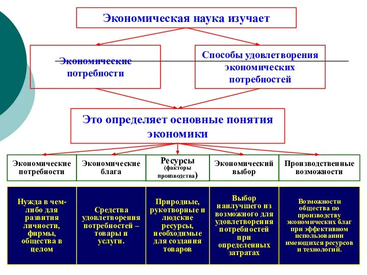 Экономическая наука изучает Экономические потребности Способы удовлетворения экономических потребностей Это определяет