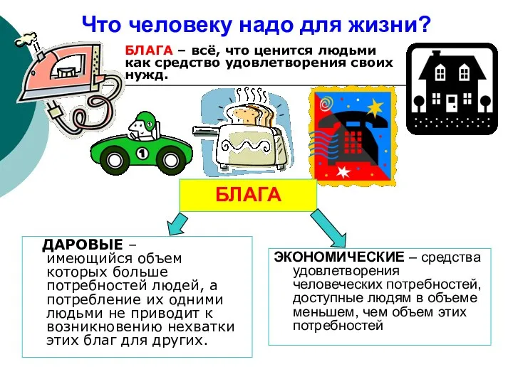 Что человеку надо для жизни? БЛАГА – всё, что ценится людьми