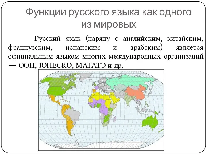 Функции русского языка как одного из мировых Русский язык (наряду с