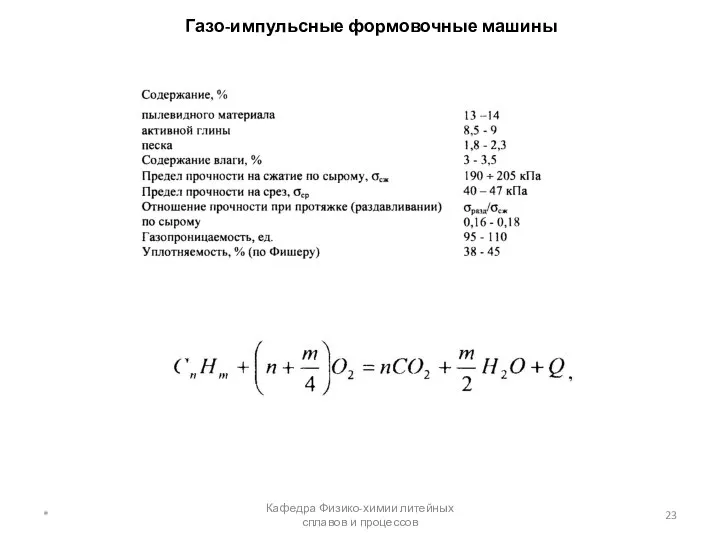 Газо-импульсные формовочные машины * Кафедра Физико-химии литейных сплавов и процессов