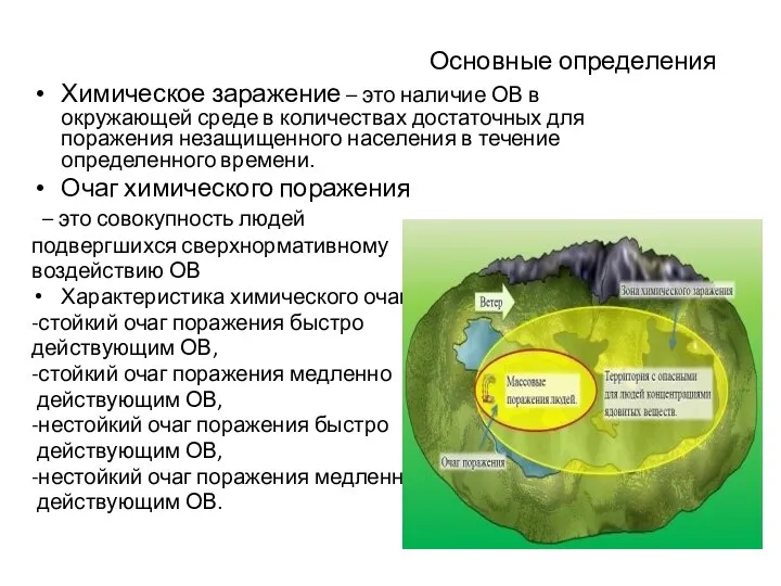 Основные определения Химическое заражение – это наличие ОВ в окружающей среде