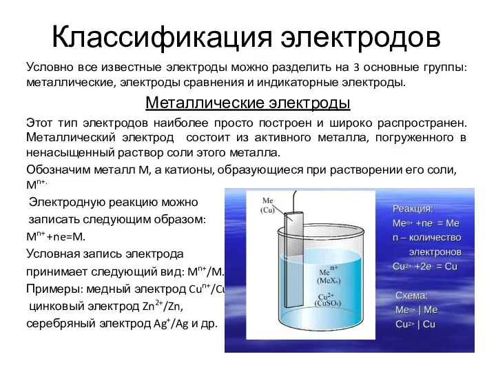 Классификация электродов Условно все известные электроды можно разделить на 3 основные