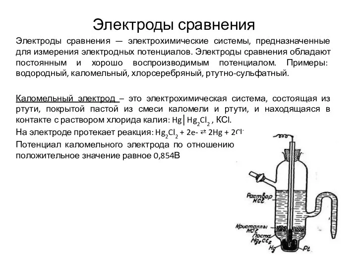 Электроды сравнения Электроды сравнения — электрохимические системы, предназначенные для измерения электродных