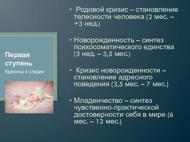 Родовой кризис – становление телесности человека (2 мес. – +3 нед.)