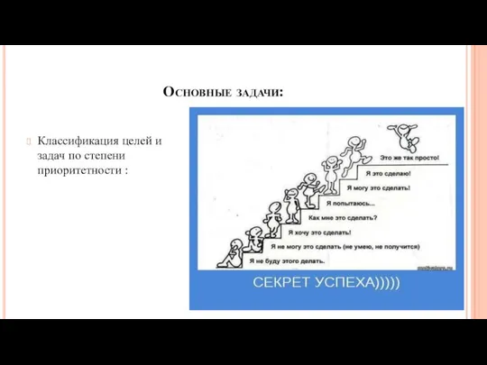 Основные задачи: Классификация целей и задач по степени приоритетности :