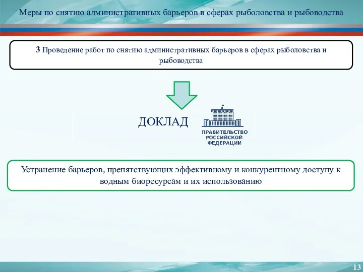 Меры по снятию административных барьеров в сферах рыболовства и рыбоводства Устранение