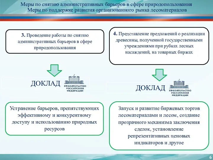 Меры по снятию административных барьеров в сфере природопользования Меры по поддержке