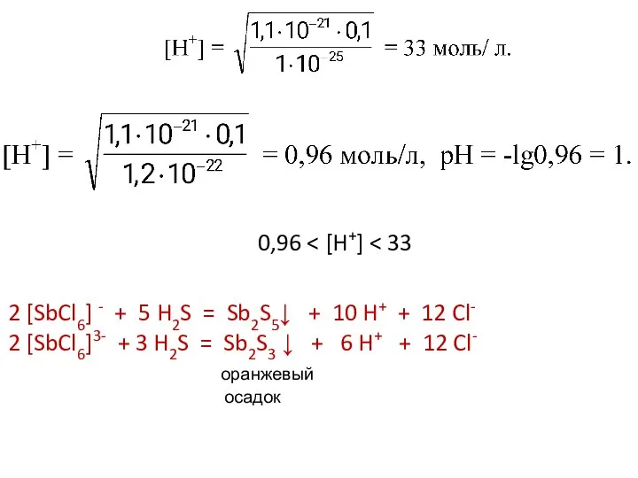 0,96 2 [SbCl6] - + 5 H2S = Sb2S5↓ + 10