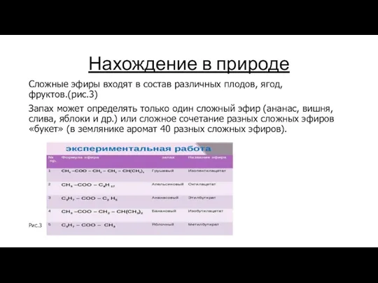 Нахождение в природе Сложные эфиры входят в состав различных плодов, ягод,