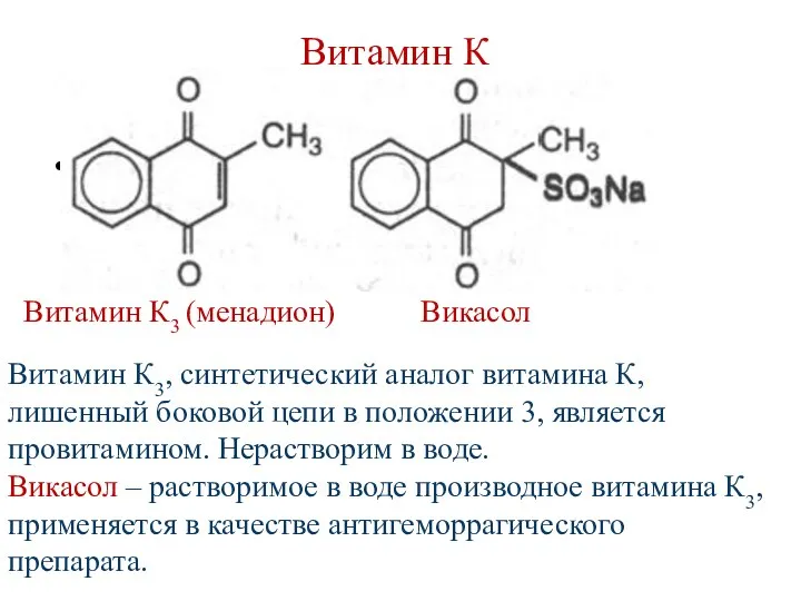 Витамин К Витамин К3 (менадион) Викасол Витамин К3, синтетический аналог витамина