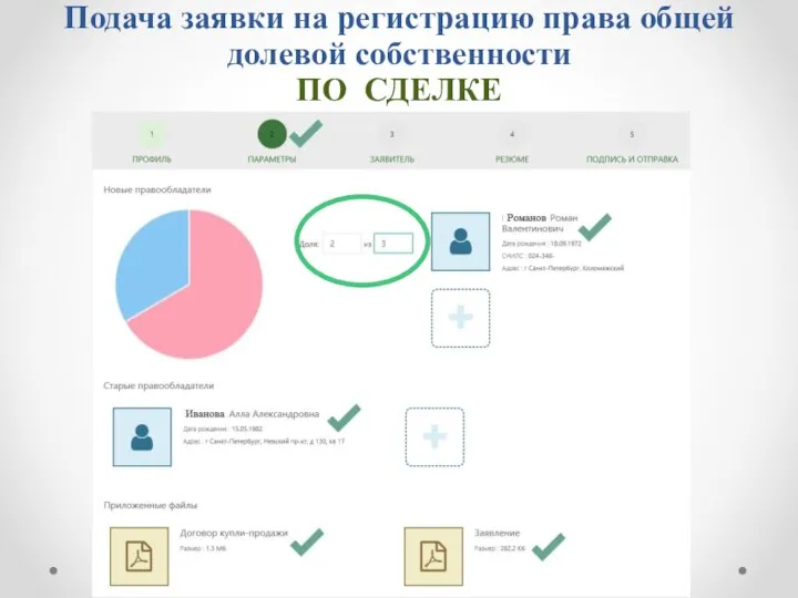 Подача заявки на регистрацию права общей долевой собственности ПО СДЕЛКЕ