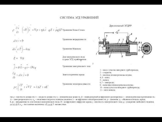 СИСТЕМА ЭГД УРАВНЕНИЙ 1 – вход с участка напорного трубопровода; 2