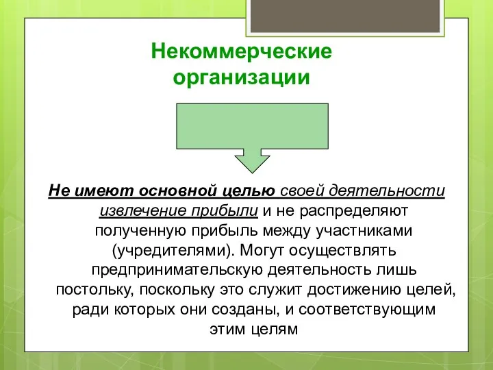 Некоммерческие организации Не имеют основной целью своей деятельности извлечение прибыли и