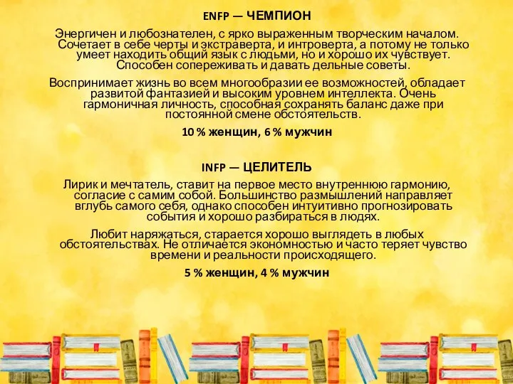 ENFP — ЧЕМПИОН Энергичен и любознателен, с ярко выраженным творческим началом.