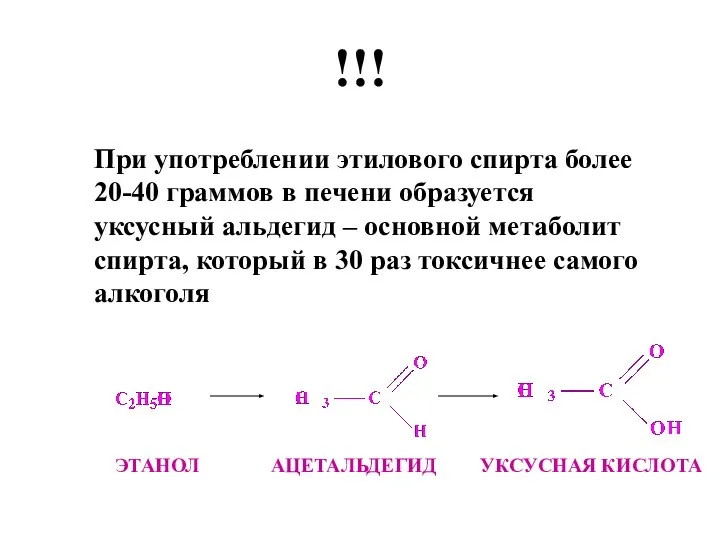 !!! При употреблении этилового спирта более 20-40 граммов в печени образуется