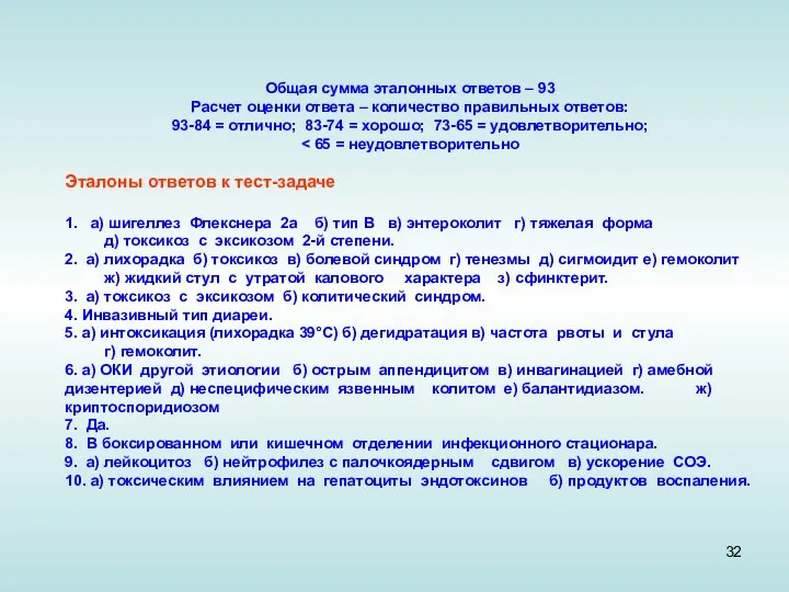 Общая сумма эталонных ответов – 93 Расчет оценки ответа – количество