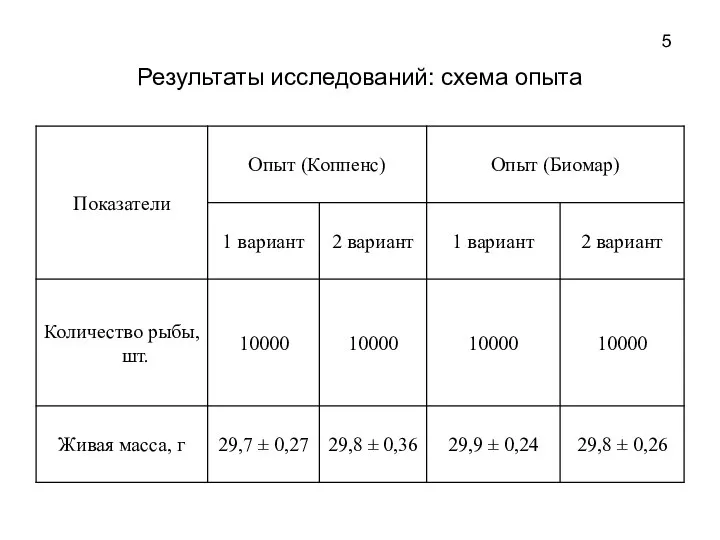 Результаты исследований: схема опыта 5