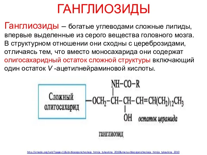 ГАНГЛИОЗИДЫ Ганглиозиды – богатые углеводами сложные липиды, впервые выделенные из серого