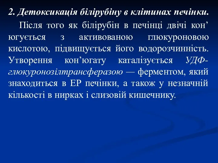 2. Детоксикація білірубіну в клітинах печінки. Після того як білірубін в