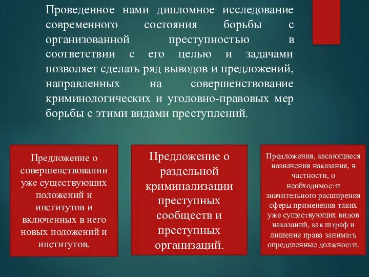 Проведенное нами дипломное исследование современного состояния борьбы с организованной преступностью в