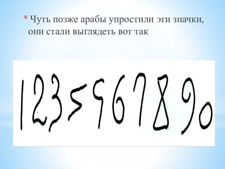 Чуть позже арабы упростили эти значки, они стали выглядеть вот так