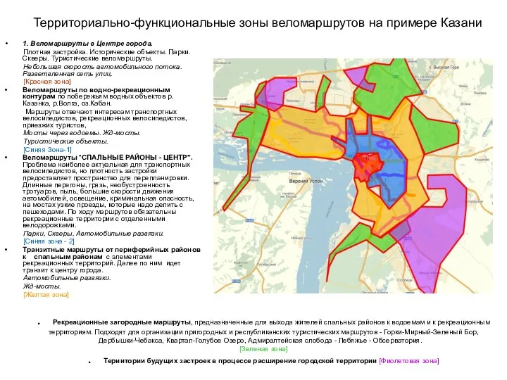 Территориально-функциональные зоны веломаршрутов на примере Казани 1. Веломаршруты в Центре города.