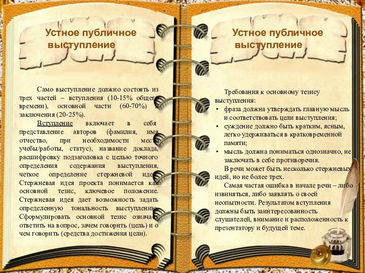 Само выступление должно состоять из трех частей – вступления (10-15% общего