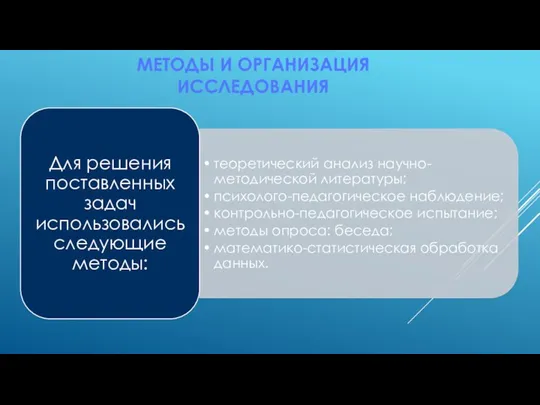 МЕТОДЫ И ОРГАНИЗАЦИЯ ИССЛЕДОВАНИЯ