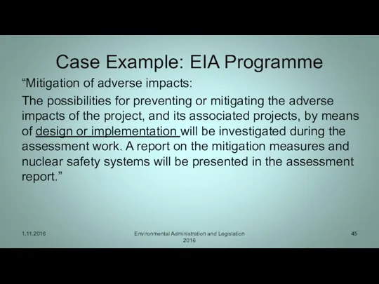 Case Example: EIA Programme “Mitigation of adverse impacts: The possibilities for