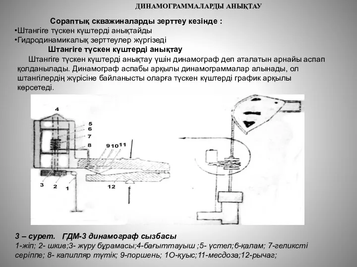 ДИНАМОГРАММАЛАРДЫ АНЫҚТАУ Сораптық скважиналарды зерттеу кезінде : Штангіге түскен күштерді анықтайды