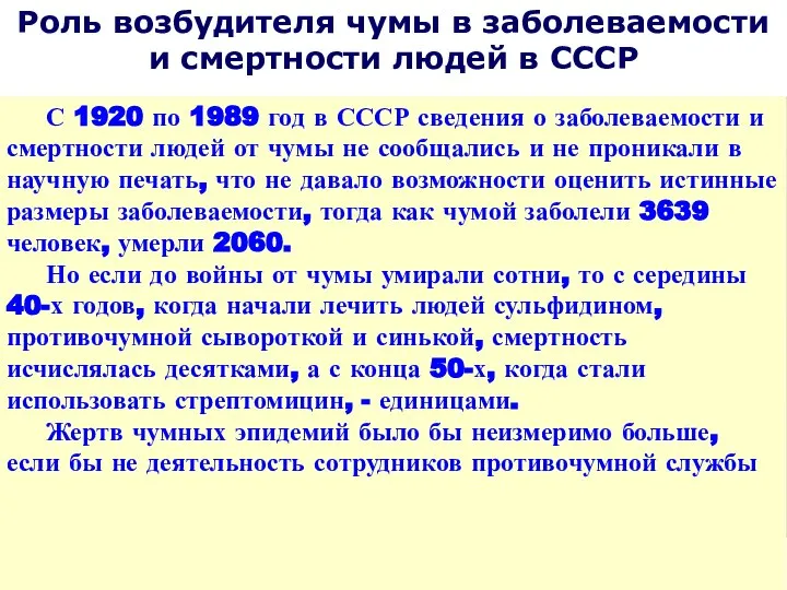 Роль возбудителя чумы в заболеваемости и смертности людей в СССР С