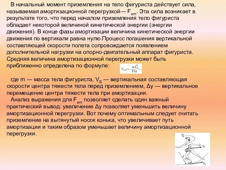 В начальный момент приземления на тело фигуриста действует сила, называемая амортизационной